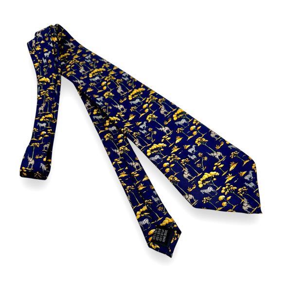 Endangered Species Savannah Safari Silk Tie Italy Zebra Elephant Purple Gold 60" - Picture 3 of 5